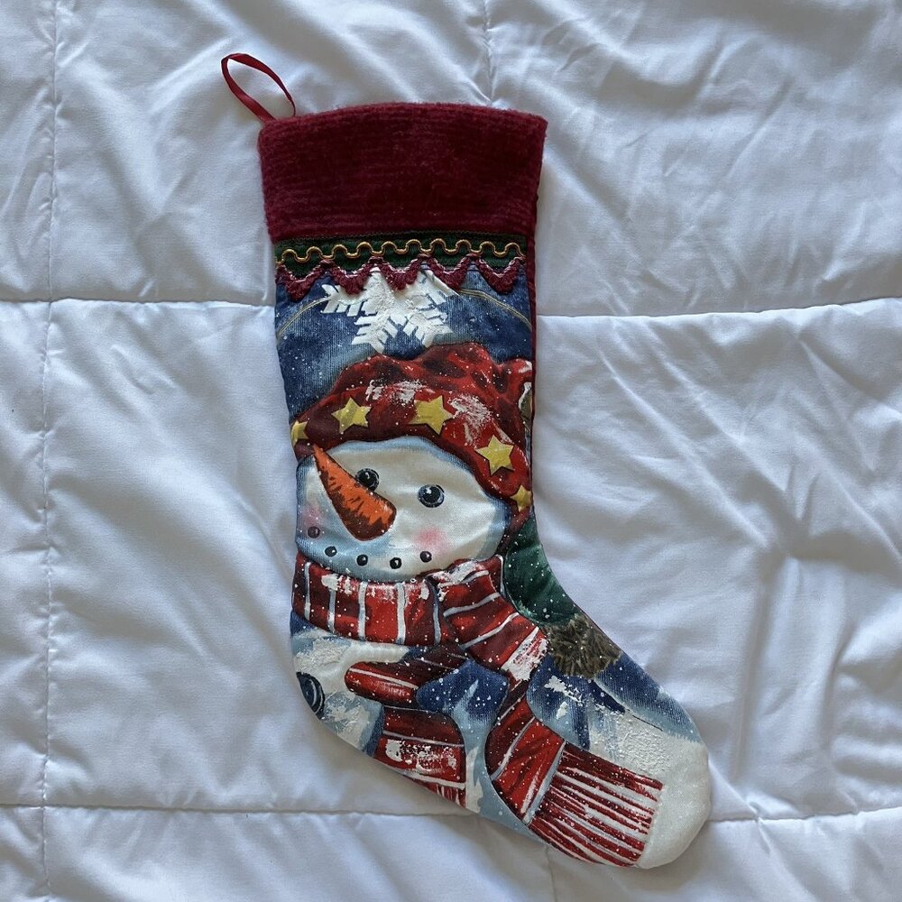 Snowman Christmas Stocking Stars Scarf Holiday Winter‎ Vintage 90s Y2K Retro